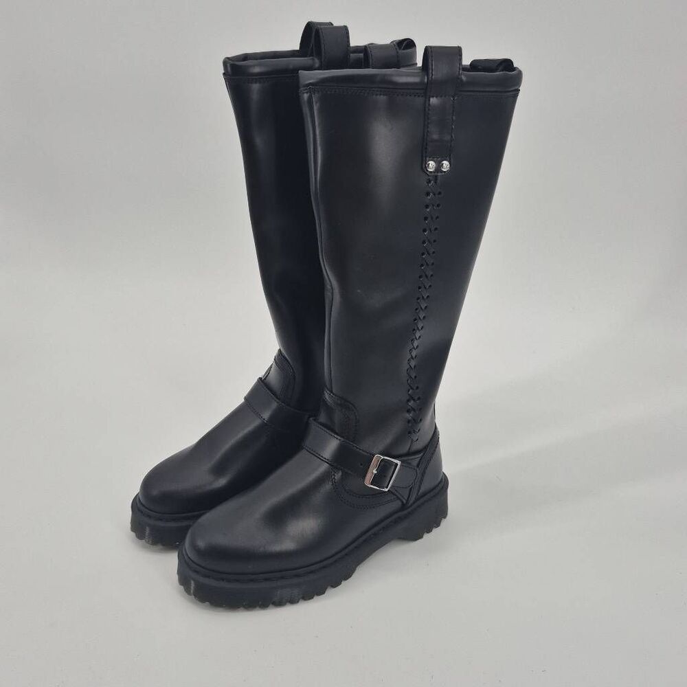 DR. MARTENS ANISTONE KNEE HIGH Orleans Leather Biker Boot Size 8